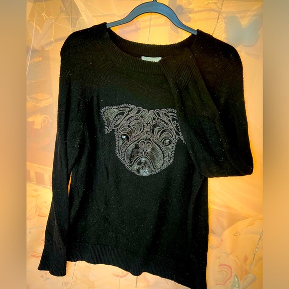 H&M Pug Sequin Alpaca Blend Black Crew Neck Black Sweater Size S - Picture 2 of 5